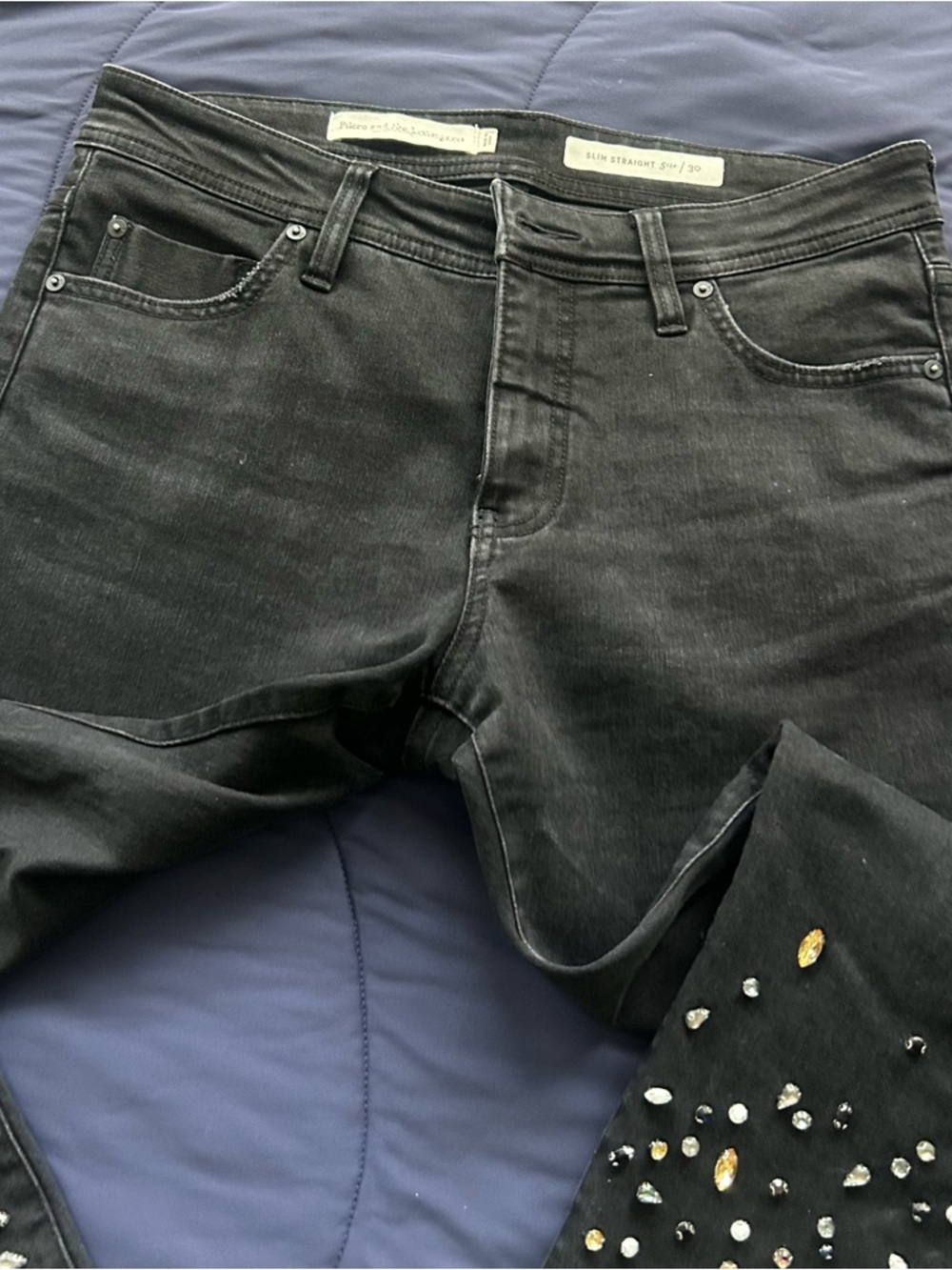 Anthropologie Pilcro Embellished Mid-Rise Slim Straight Jeans in Black - Picture 8 of 12